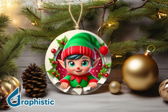 3D Cute ELF Christmas Ornament F 126 in Illustrations