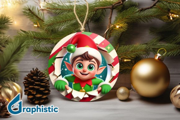 3D Cute ELF Christmas Ornament F 128 in Illustrations