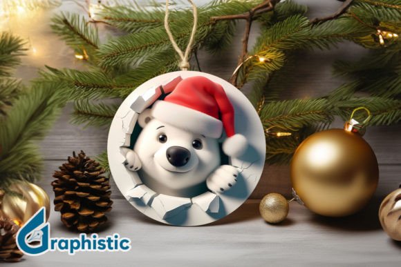 3D Polar Bear Christmas Ornament F 110 for Illustrations
