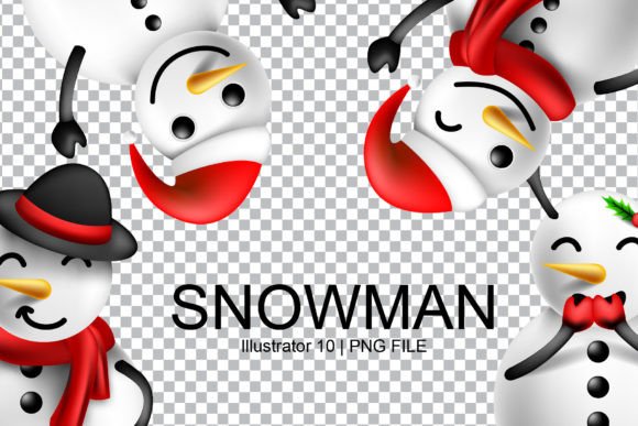 3D Winter Christmas Snowmans Collection for Illustrations