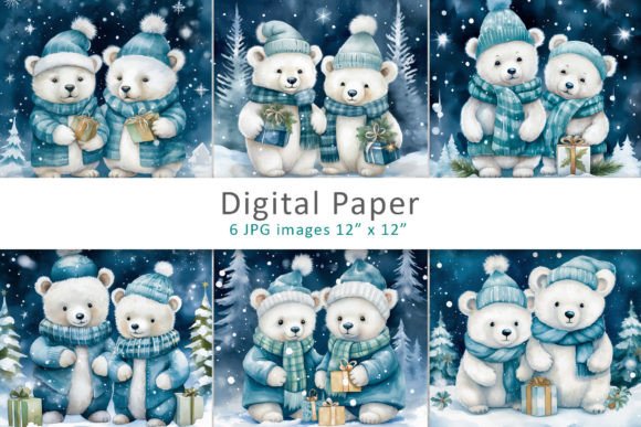 Christmas Bear Digital Papers Background for Illustrations