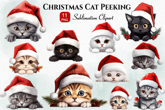 Christmas Cat Peeking Sublimation Png Review