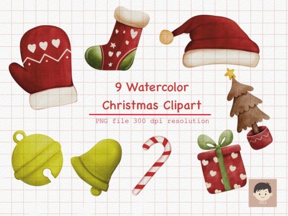 Christmas Cute Clipart Watercolor for Illustrations