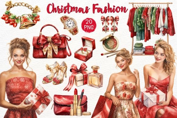 Christmas Fashion Girl Clipart Set for Modern Illustrations