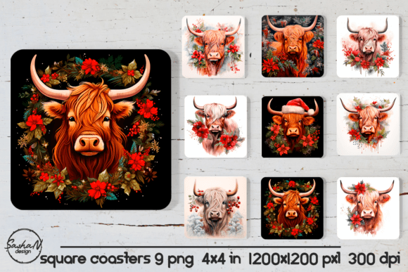 Christmas Highland Cow Square Coaster: A Review of Seasonal Illustrations