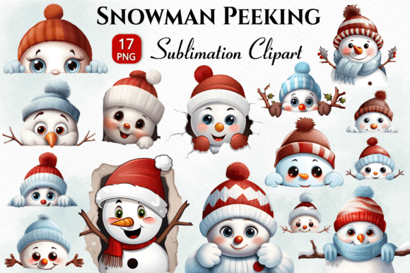 Christmas Snowman Peeking Clipart Png in Illustrations
