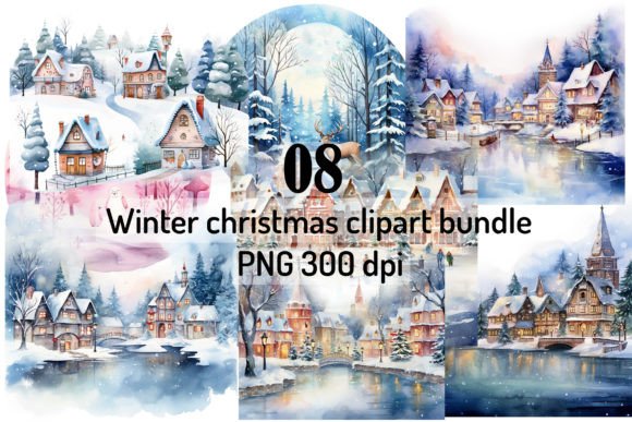 Christmas Village Watercolor Clipart Png for Illustrations