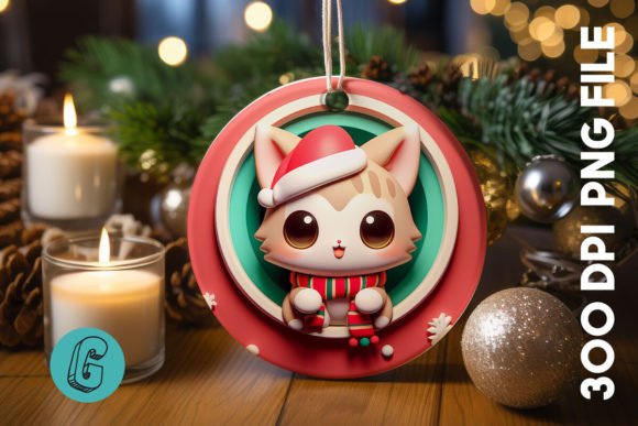 Cute Cat Christmas Ornament Front 02 for Illustrations