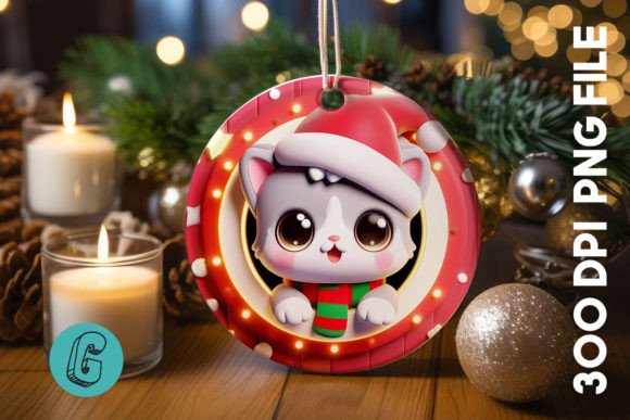 Cute Cat Christmas Ornament Front 04 for Seasonal Illustrations