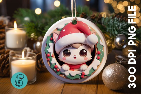 Cute Cat Christmas Ornament Front 06 for Illustrations