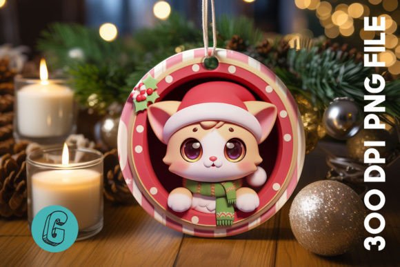 Cute Cat Christmas Ornament Front 08: Festive Illustrations for Modern Blogs