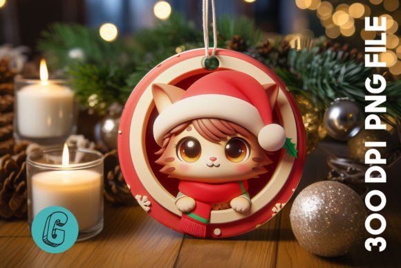 Cute Cat Christmas Ornament Front 18 Illustrations