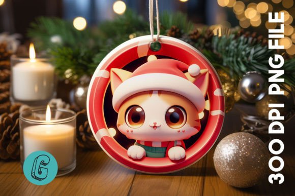 Cute Cat Christmas Ornament Front 20 Illustrations