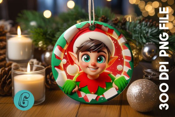 Cute ELF Christmas Ornament F 126 for Illustrations and Holiday Design