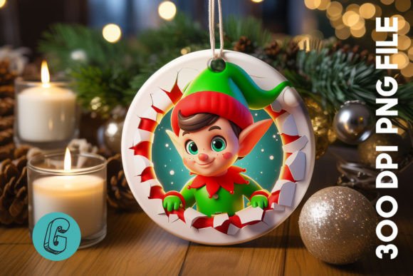 Cute ELF Christmas Ornament F 138 for Seasonal Illustrations