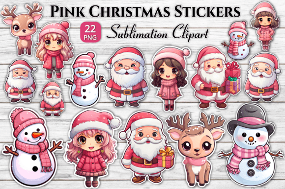 Cute Pink Christmas Stickers Bundle for Brand Illustrations
