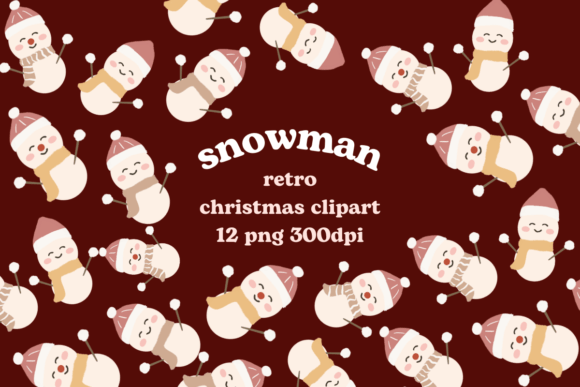 Cute Snowman Retro Christmas Clipart for Seasonal Illustrations