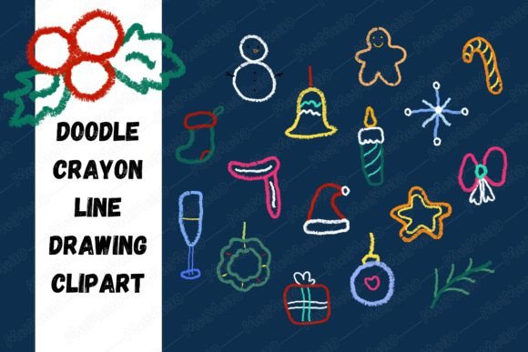 Doodle Line Crayon Christmas Element Set for Brand Illustrations