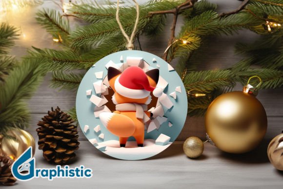Fox 3D Christmas Ornament PNG Back 01 for Brand Illustrations