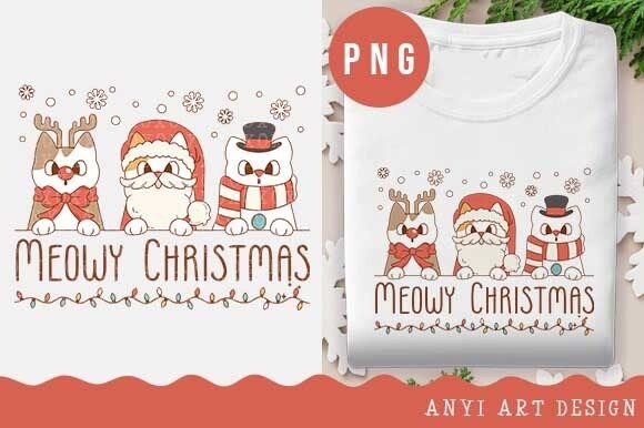 Funny Cats Christmas Sublimation PNG for Illustrations