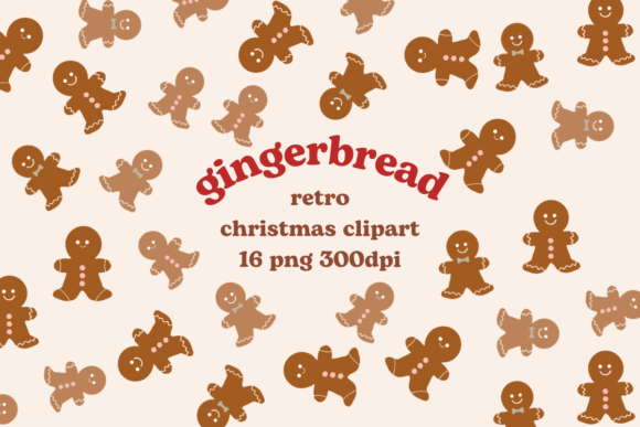 Gingerbread Retro Christmas Clipart for Festive Illustrations