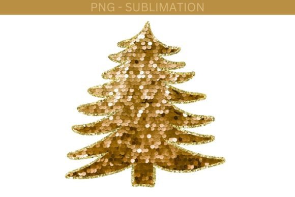 Gold Sequin Christmas Tree Design for Festive Illustrations