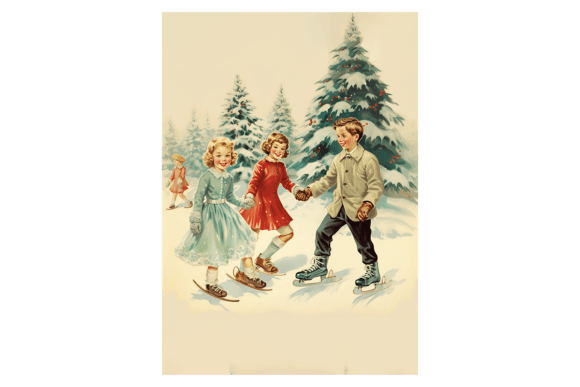 Kids Ice Skating Christmas Card Illustrations Review
