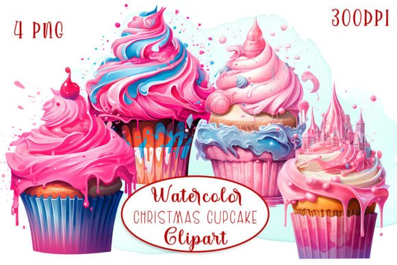Pink Christmas Cupcake Clipart for Seasonal Illustrations