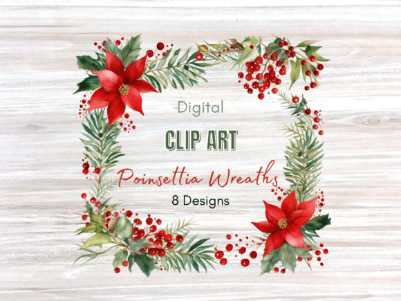 Poinsettia Frame Christmas Clip Art for Illustrations