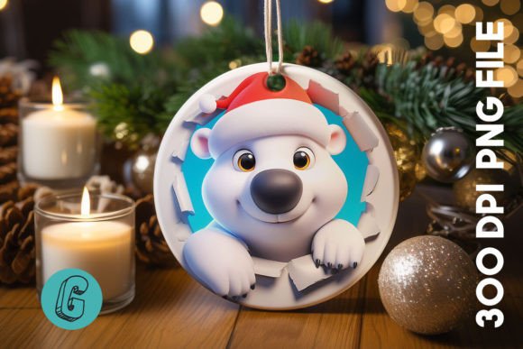 Polar Bear Christmas Ornament F 114: Premium Illustrations for Seasonal Content