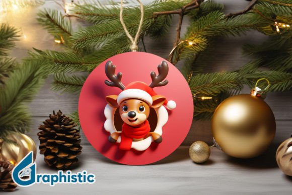 Reindeer 3D Christmas Ornament Front 30 for Illustrations