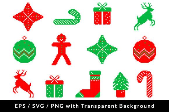 Set of Christmas Pixel Art Icon SVG EPS for Modern Illustrations