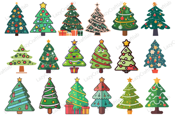 Set of Christmas Trees Vector Bundle: Festive Illustrations for Crafters