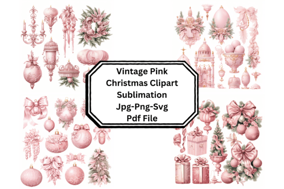 Vintage Pink Christmas Clipart for Seasonal Illustrations