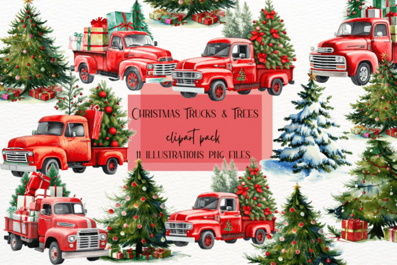 Watercolor Christmas Trucks and Trees: Festive Illustrations for Publishers