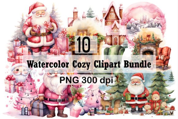 Watercolor Cozy Christmas Clipart Bundle for Brand Illustrations