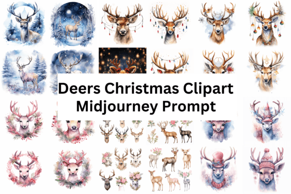 Watercolor Deers Christmas Clipart for Seasonal Illustrations